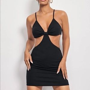 EvoluSHEIN Recycled Polyester Solid Ruched Cut Out Cami Dress, Black, Small (4)